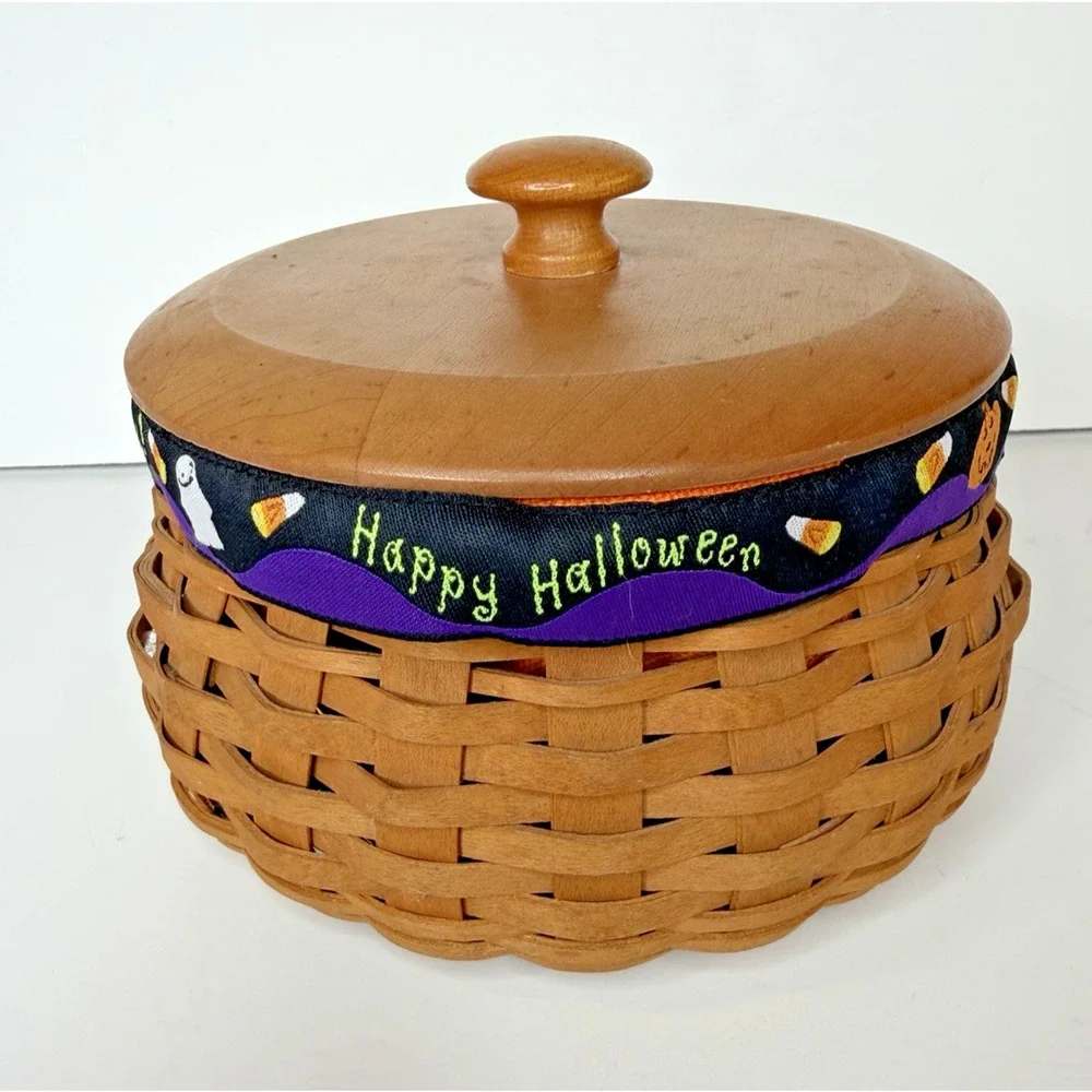 Longaberger 2004 Happy Halloween Candy Basket Lid Ghost Knob Liner Protector